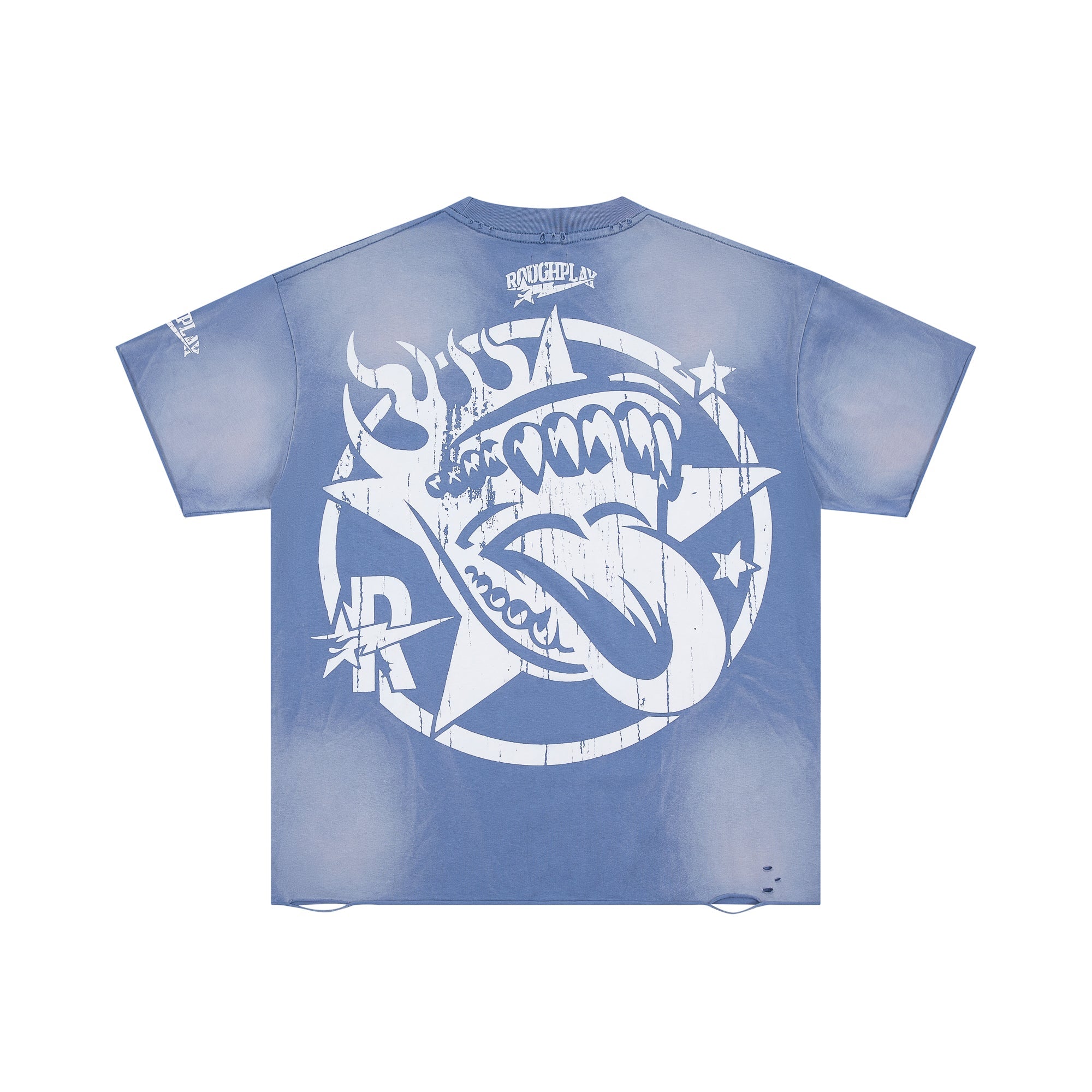 Roughplay Retro Burnout Car Tongue‑Star Double‑Sided Distressed Tee