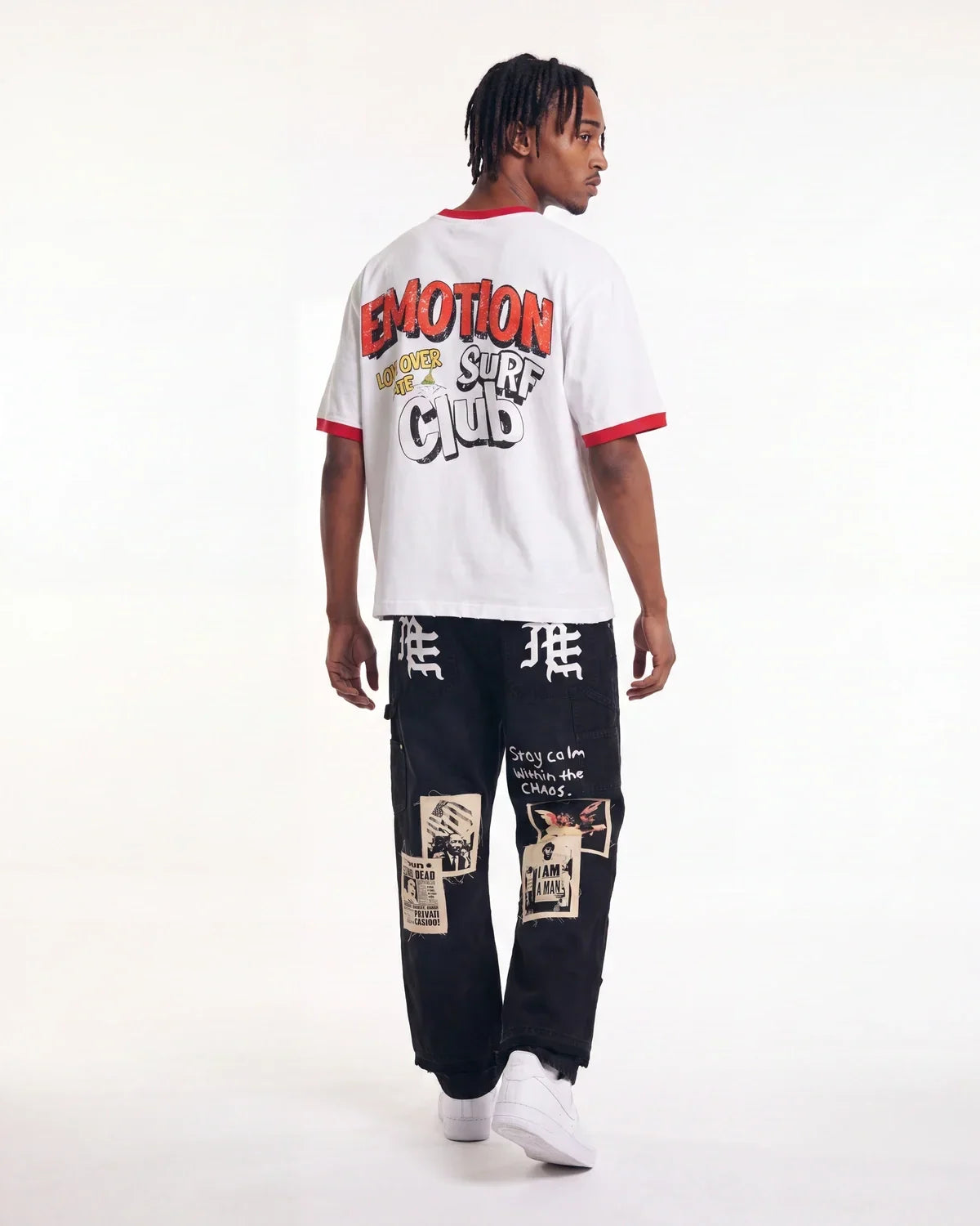Mixed Emotions Newspaper Carpenter Pants Black